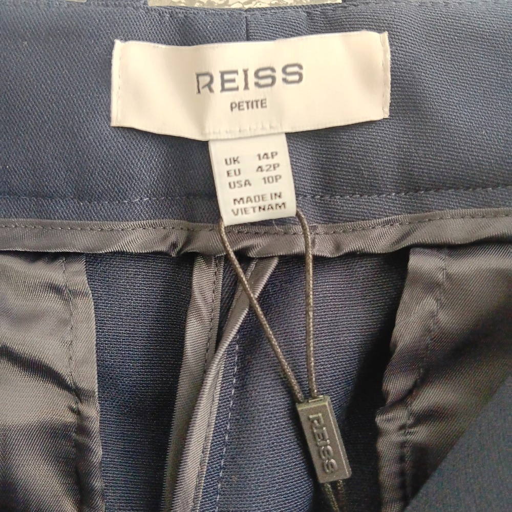 Reiss Gabi Wide Leg Trouser Women 10P Navy New Petite High Rise Twill Pants - Picture 4 of 12